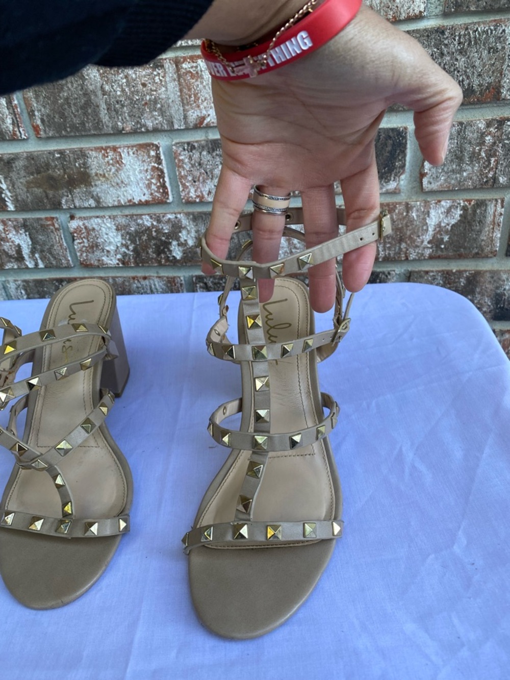 Studded Strappy Block Heel Sandals - Nude - Picture 2 of 6